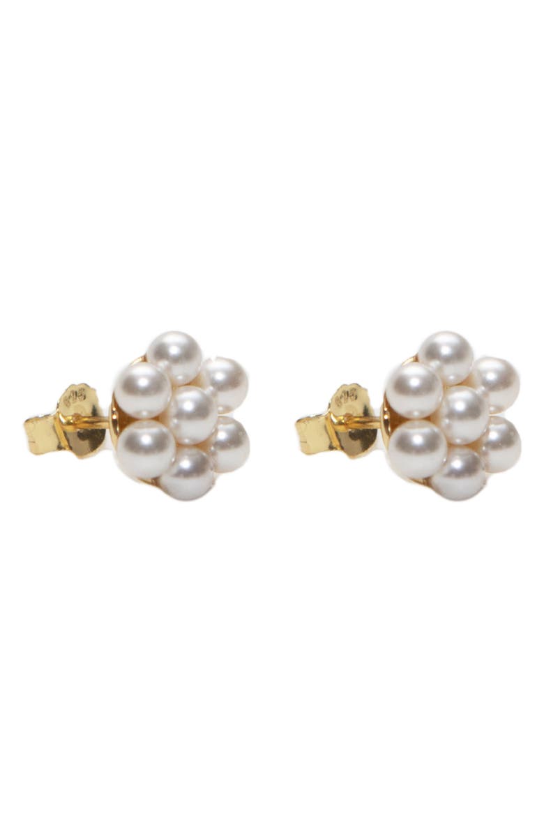 Argento Vivo Sterling Silver Faux Pearl Flower Stud Earrings, Main, color, Gold