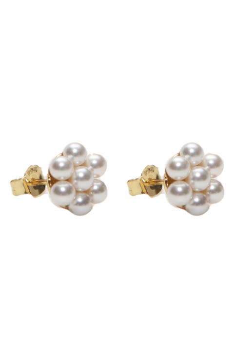 Faux Pearl Flower Stud Earrings