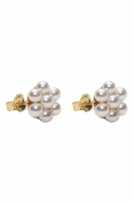Argento Vivo Sterling Silver Faux Pearl Flower Stud Earrings