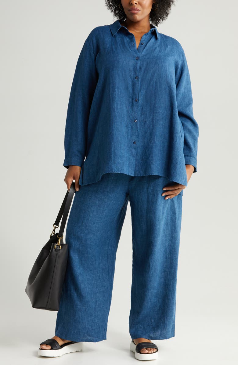 Eileen Fisher Organic Linen Button-Up Tunic Shirt, Main, color,