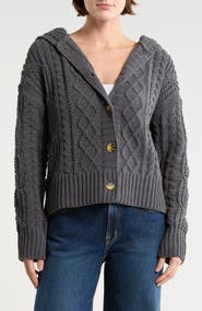 Bobeau Cable Knit Hooded Cardigan