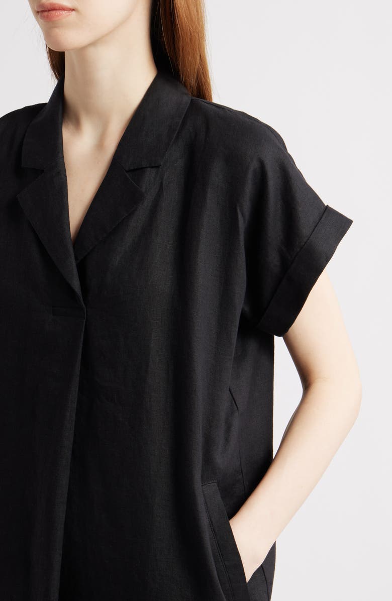 Eileen Fisher Cuff Sleeve Organic Linen Shift Dress, Alternate, color, Black