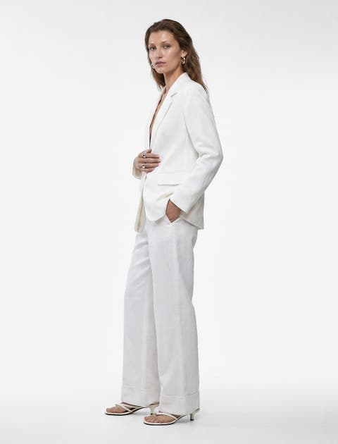 Linen Blend Tailored Notched Collar Blazer