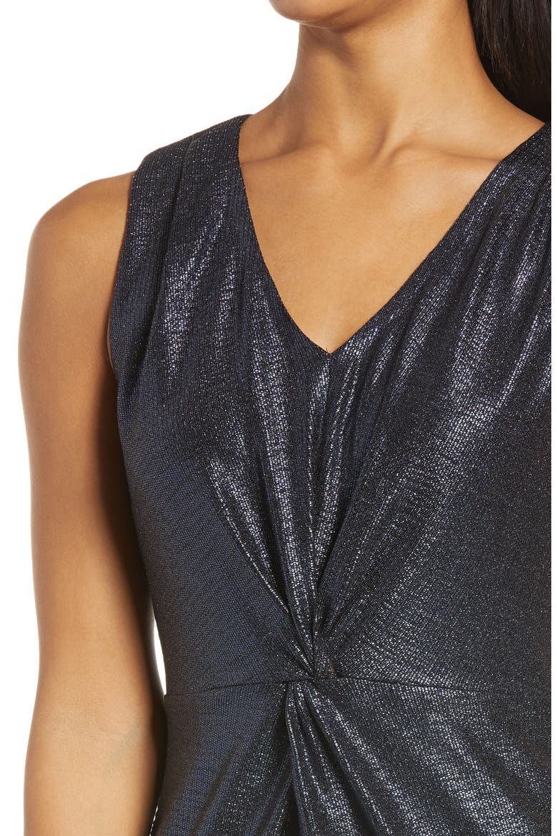 Donna Ricco Foil Knit Twist Front Dress, Alternate, color, NAVY