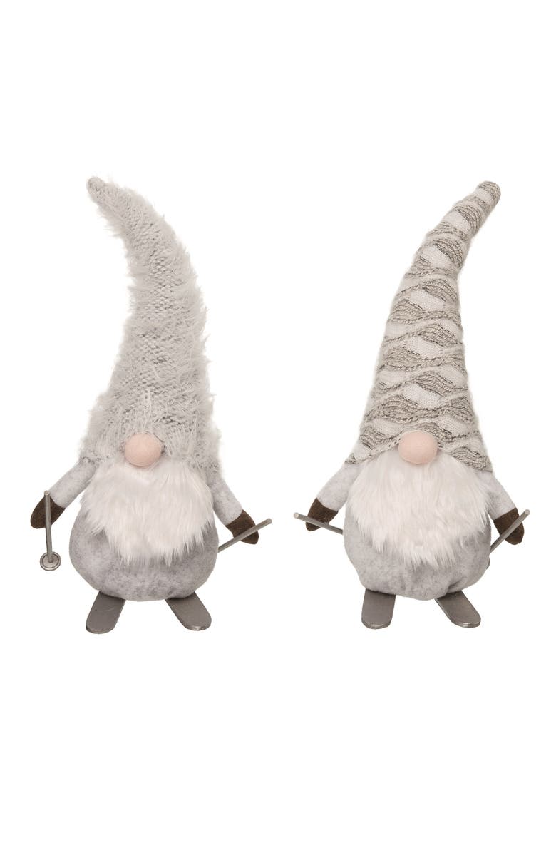 Transpac Plush Skiing Birch Gnome Set of Two Christmas Decor, Main, color, Grey