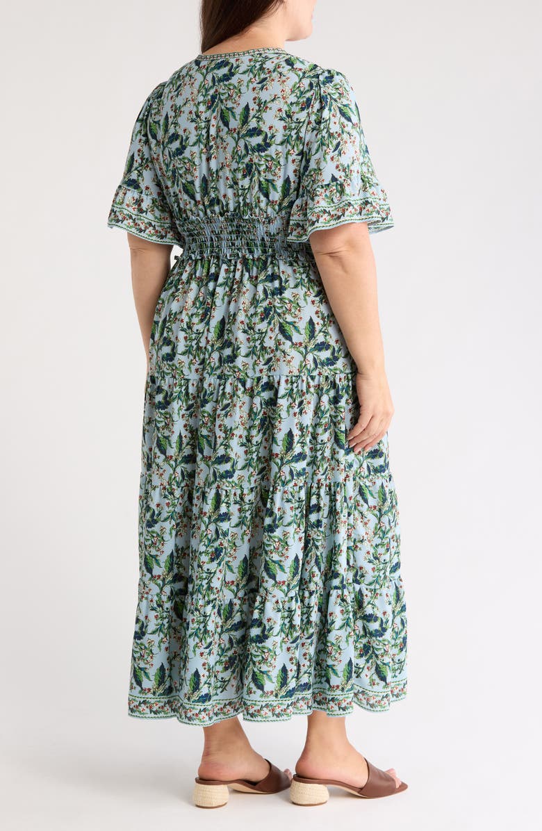 MAX STUDIO Short Sleeve V-Neck Maxi Dress, Alternate, color, Blue/ Red Daisy Bunch