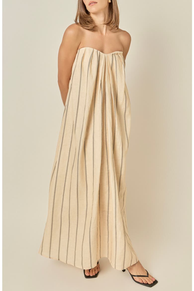 Strapless Pintuck Striped Maxi Dress, Main, color, BEIGE/ BLACK