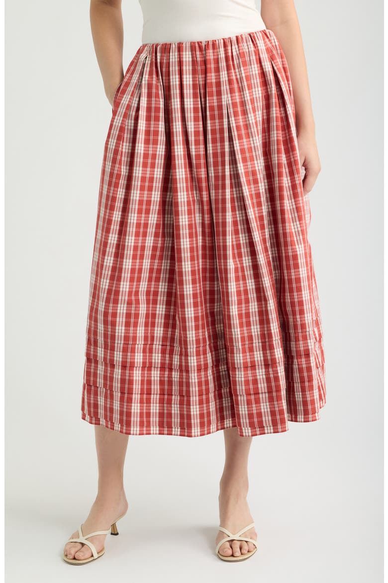 Cales Check Cotton Skirt, Main, color, INES CHECK TERRA ROSSO