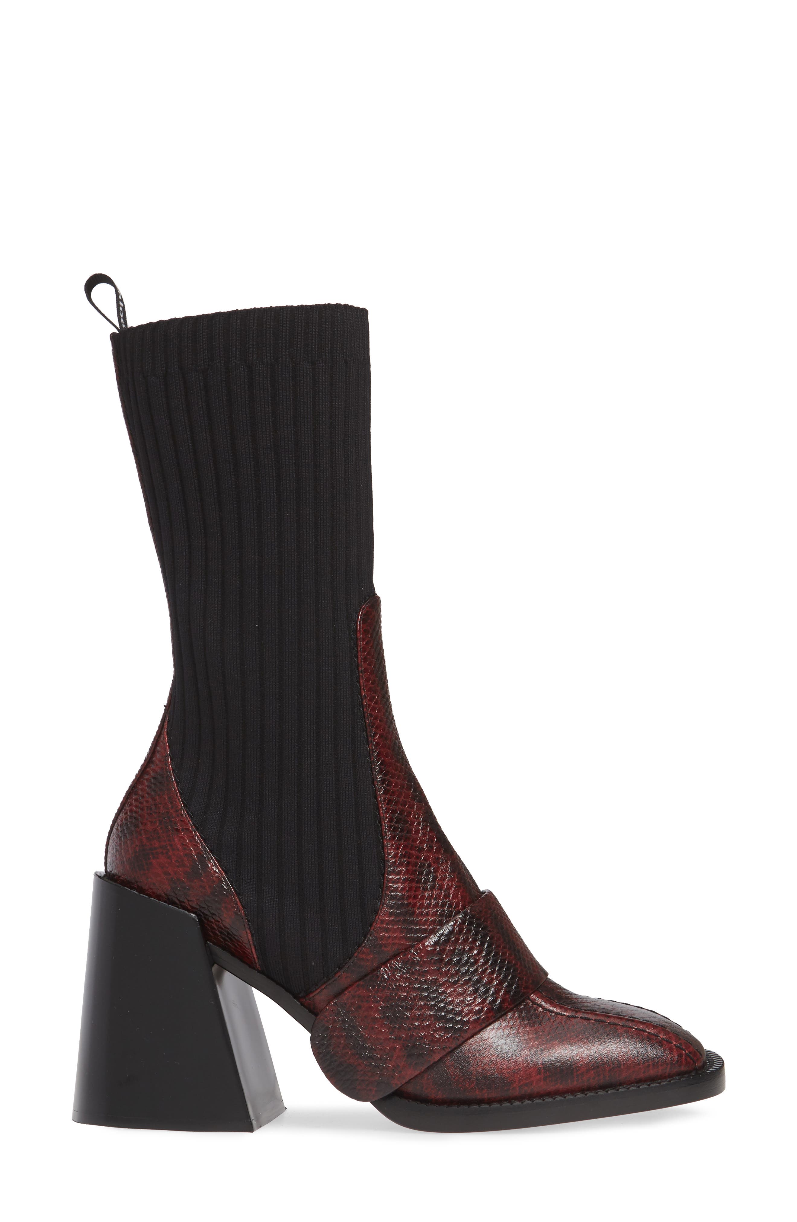 Chloé Bea Snake Embossed Half Sock Boot, Alternate, color, 