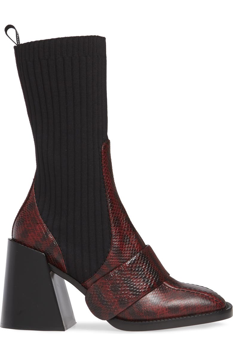 Chloé Bea Snake Embossed Half Sock Boot, Alternate, color,