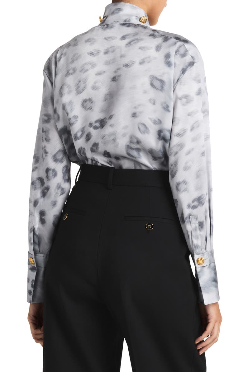 St. John Collection Painted Leopard Print Tie Neck Blouse, Alternate, color, 