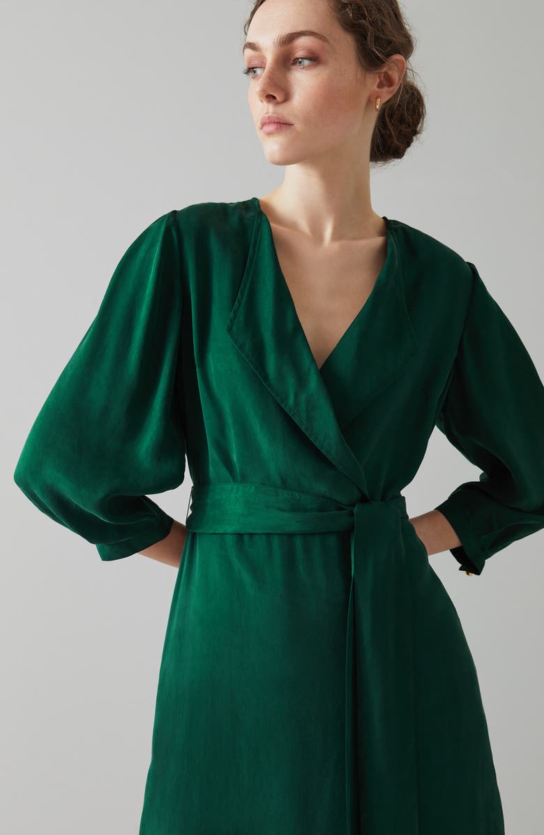 LK Bennett Iris Long Sleeve Wrap Dress, Alternate, color, Gre-Green
