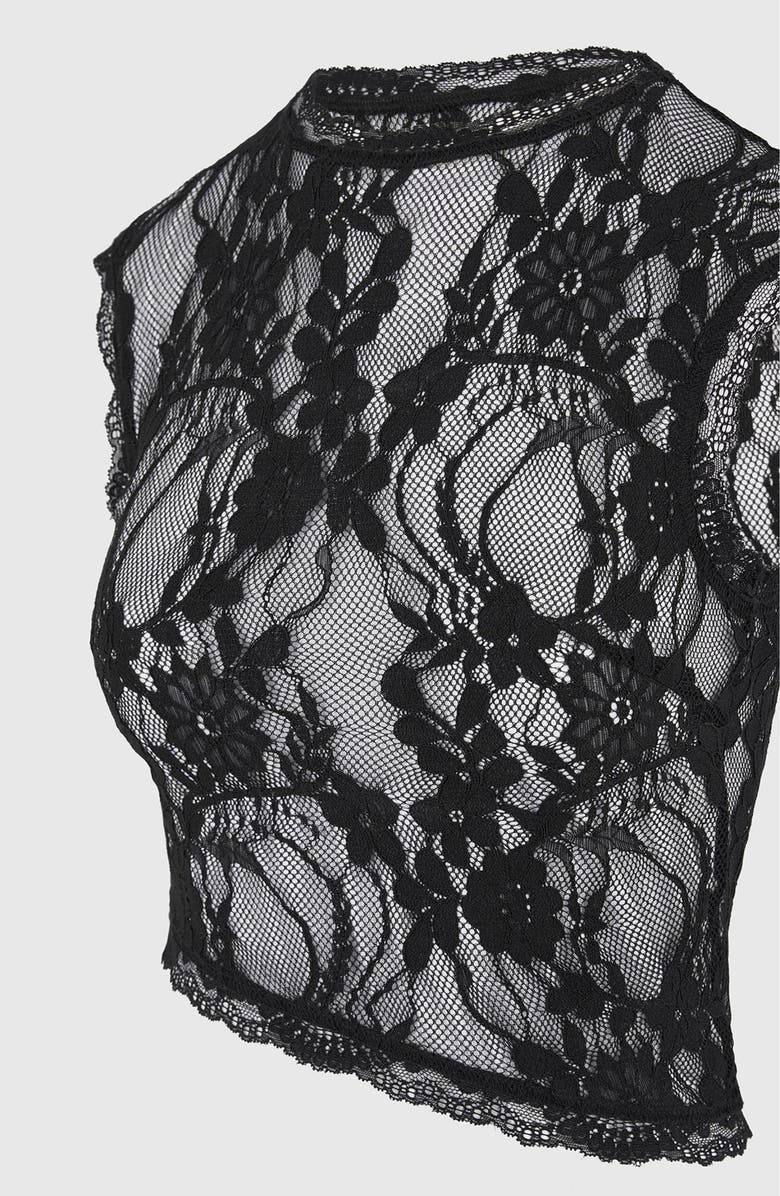 Manière De Voir Eugenie Lace Asymmetric Top, Alternate, color, Black