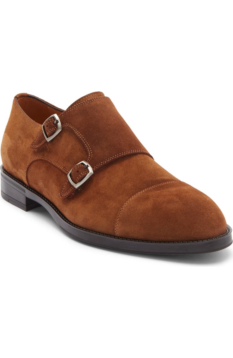 Magnanni Franklyn Monk Strap Shoe, Main, color, Cognac Suede