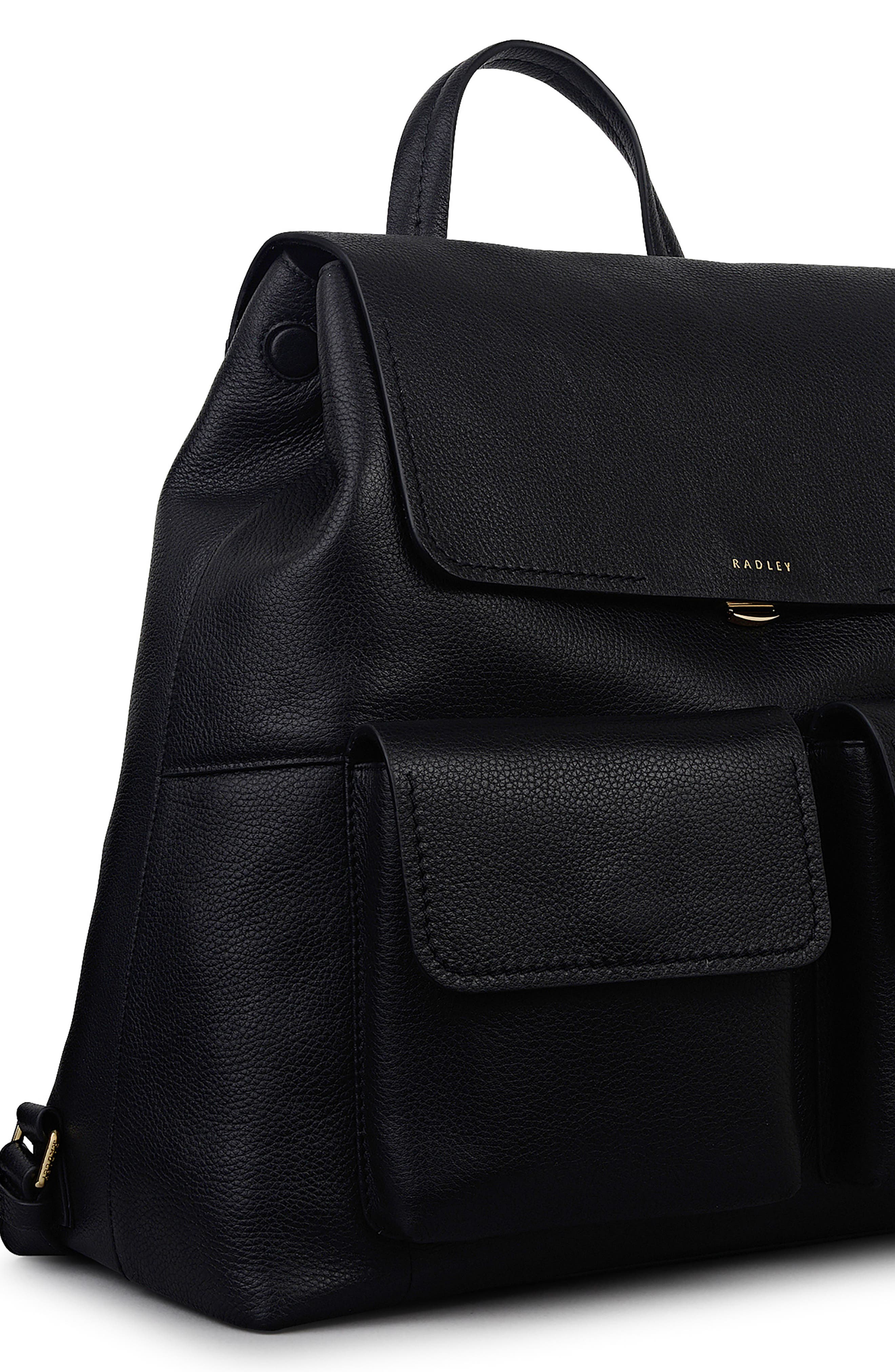 Burton Way Large Flapover Leather Backpack, Alternate, color, BLACK
