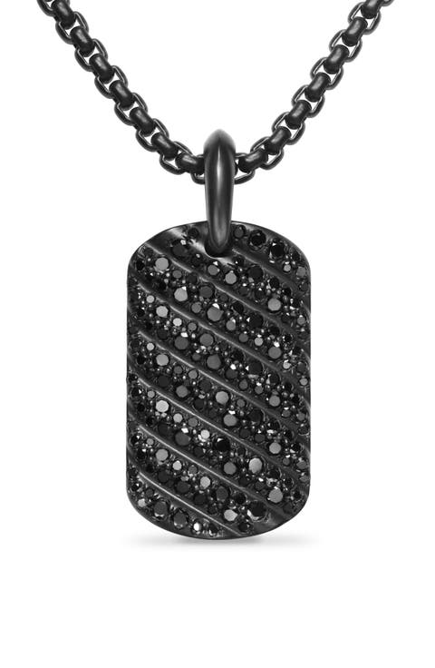 Men's Sculpted Cable Tag in Black Titanium with Black Diamonds, 27mm