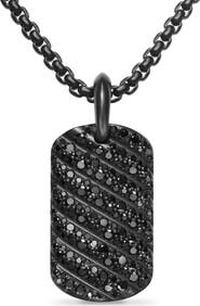 David Yurman Men's Sculpted Cable Tag in Black Titanium with Black Diamonds, 27mm