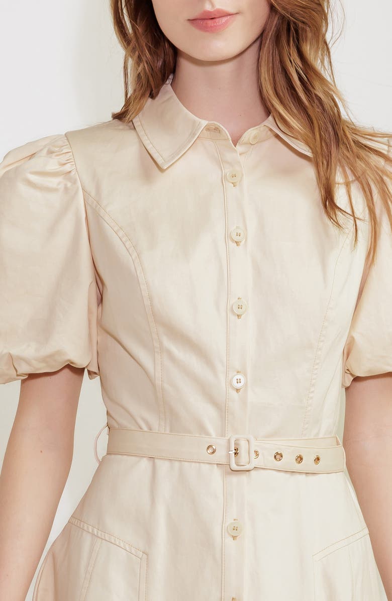 FREEMARKET Puff Sleeve Belted Cotton Shirtdress, Alternate, color, Almond