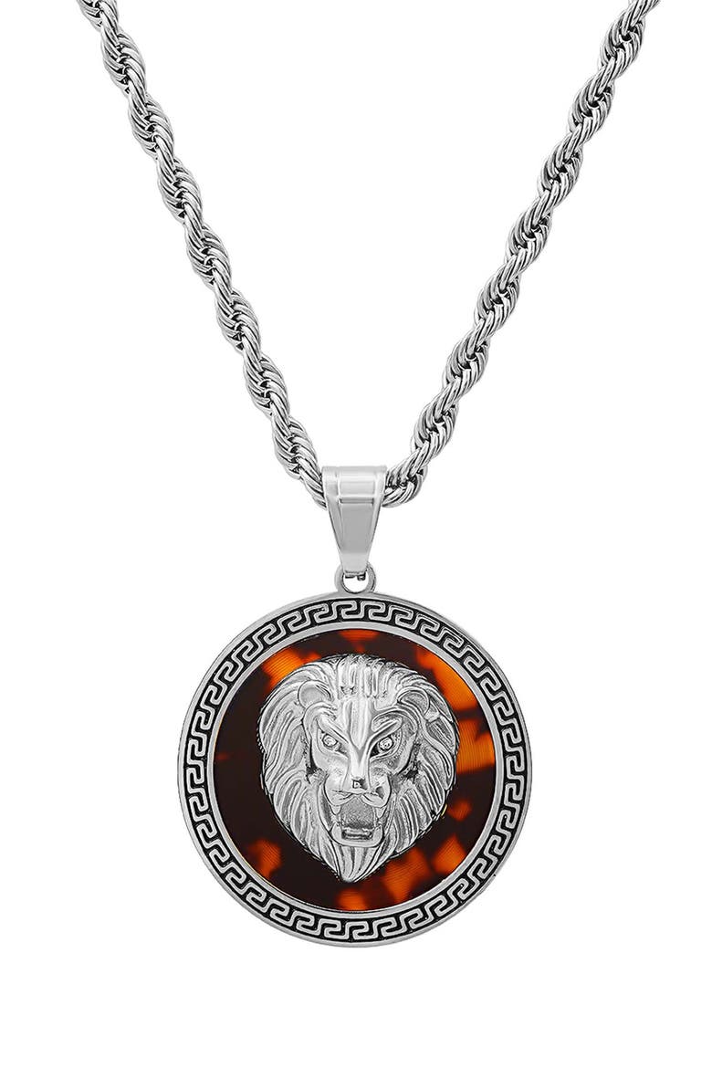 Men's Lion Pendant Necklace, Main, color, SILVER