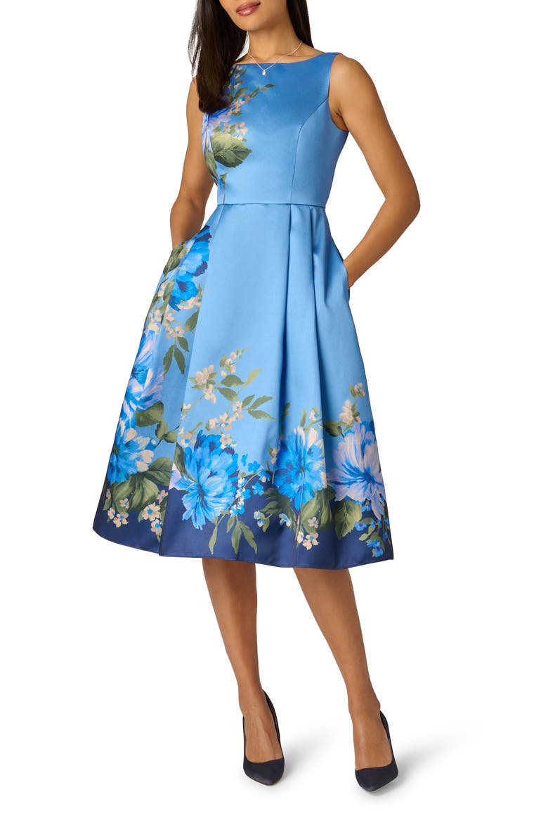 sleeveless mikado fit & flare midi dress Adrianna Papell Women's Mikado Midi Dress - Blue - Size 4
