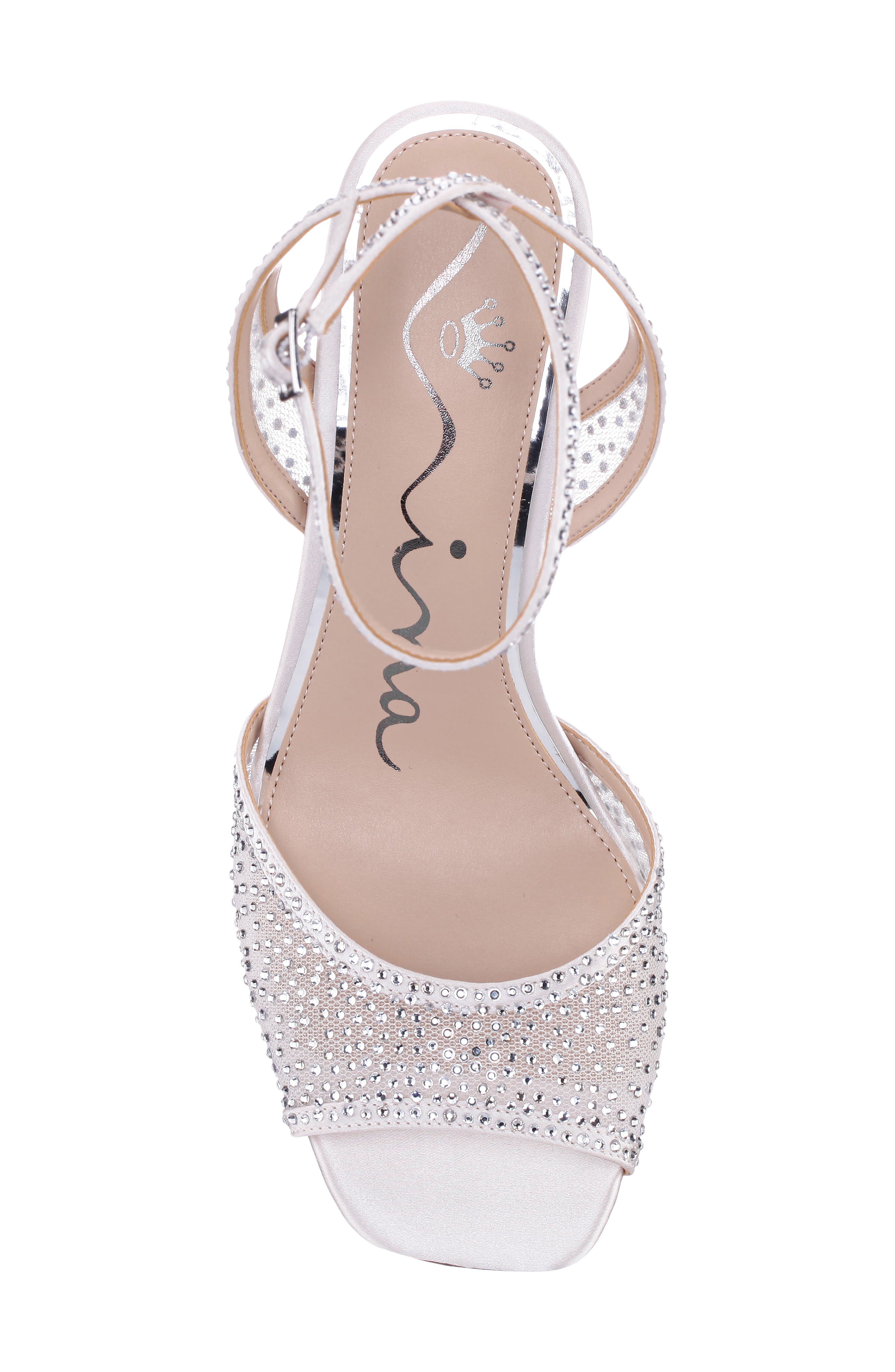 Agnus Crystal Mesh Sandal, Alternate, color, IVORY