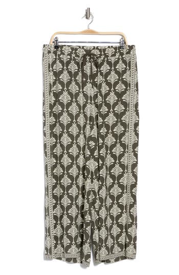 Max Studio Deco Wide Leg Pants In Army/cream