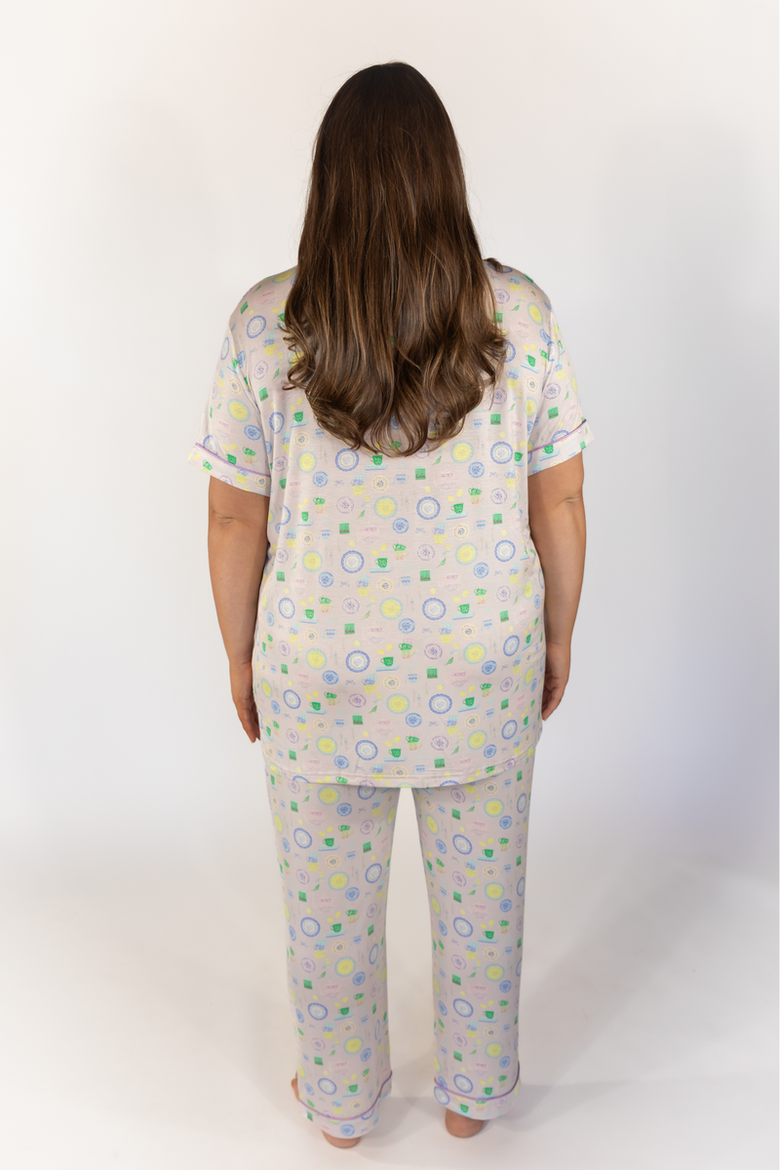 Short Sleeve & Cropped Pant Pajama Set, Alternate, color, Tea Time
