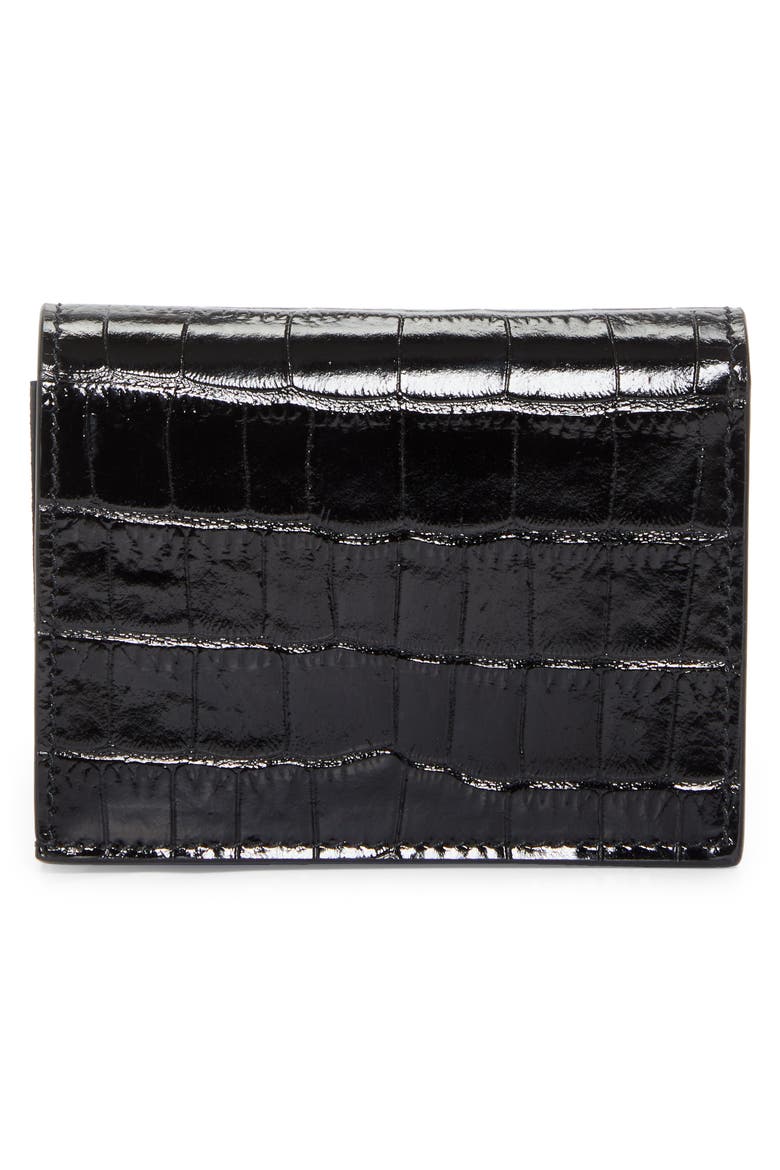 T-Line Croc Embossed Leather Card Holder, Alternate, color, BLACK