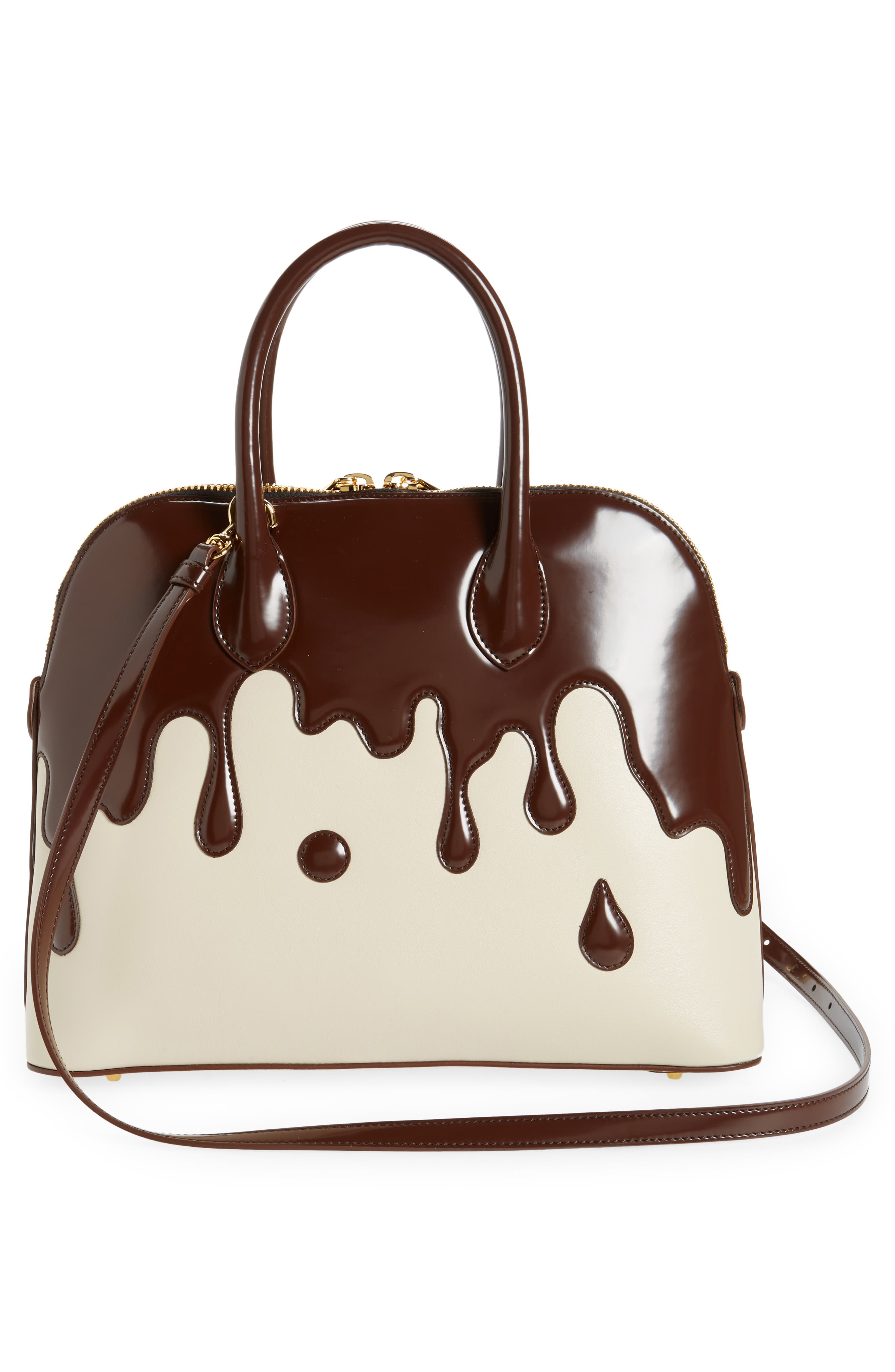 Moschino Melted Chocolate Leather Satchel, Alternate, color, 