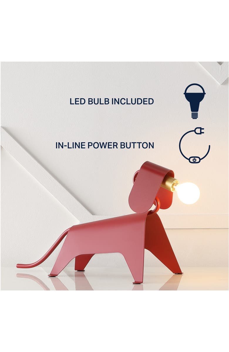JONATHAN Y Rover Modern Industrial Iron Canine LED Kids' Lamp, Alternate, color, Red
