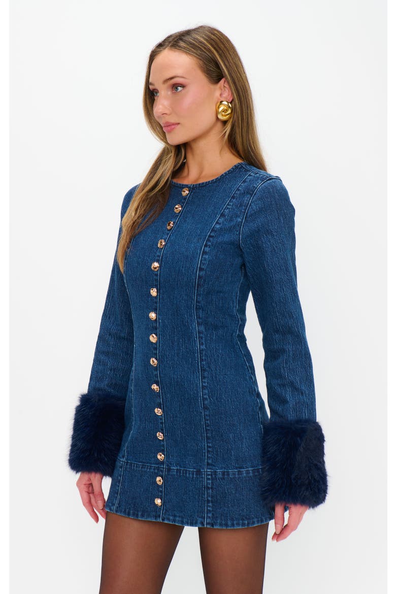 Rockefeller Mini Dress, Alternate, color, Subzero Indigo with Faux Fur