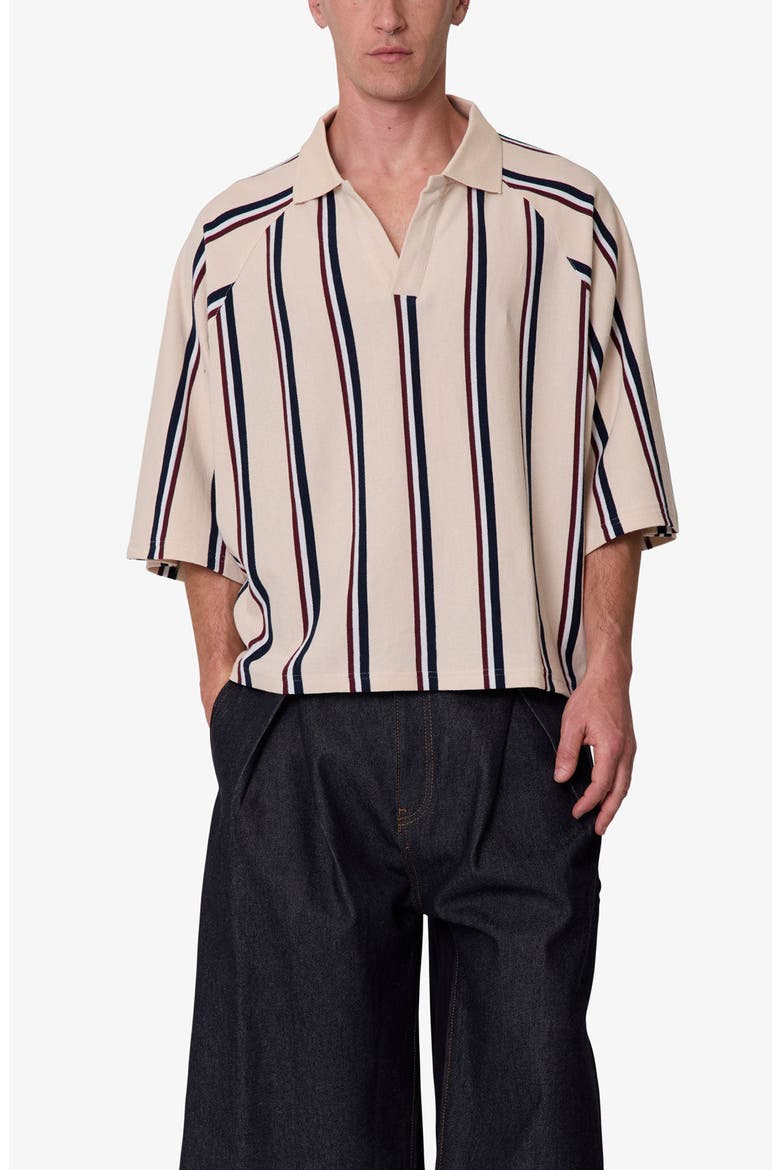 Striped Cotton Polo Shirt, Alternate, color, NATURAL/ NAVY