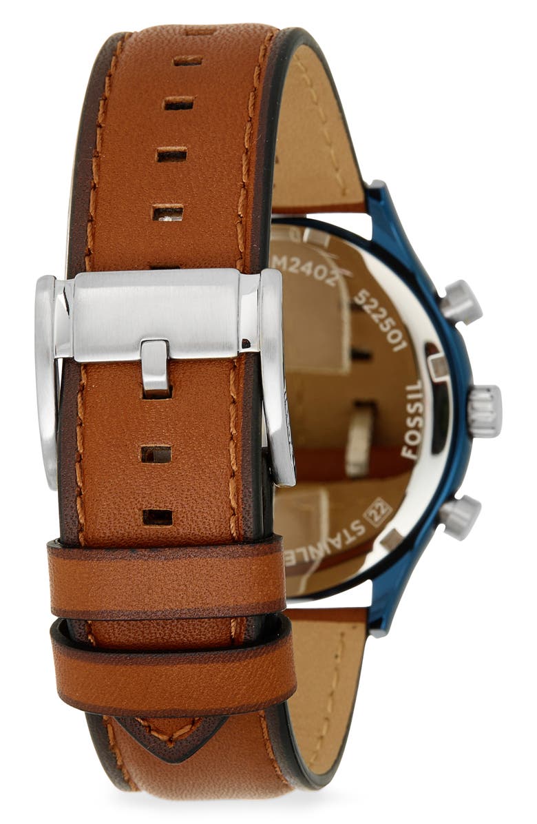 Fossil Men's Fenmore Midsize Multifunction Luggage Leather Watch, 44mm, Alternate, color, Brown