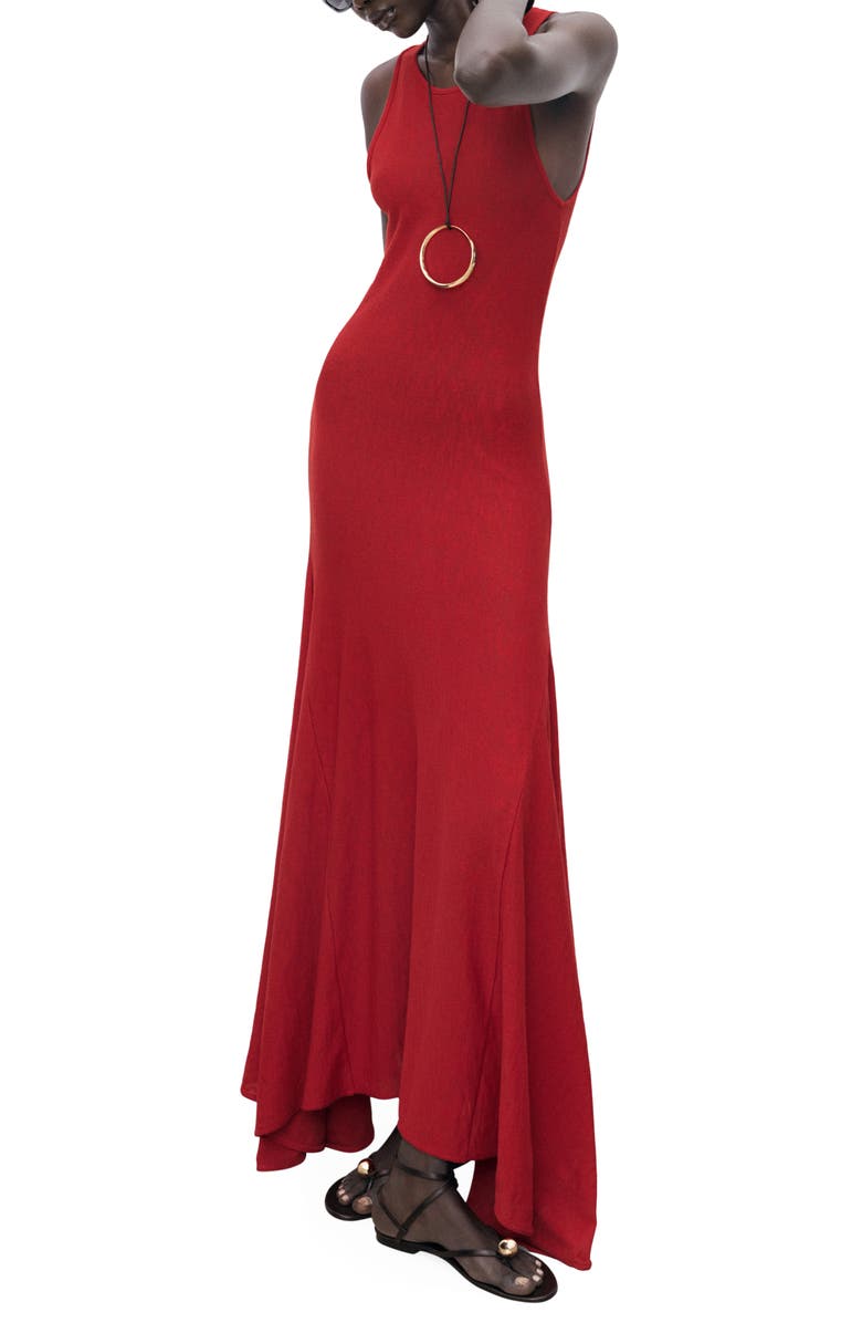 MANGO Asymmetric Sleeveless Knit Maxi Dress, Main, color, Red