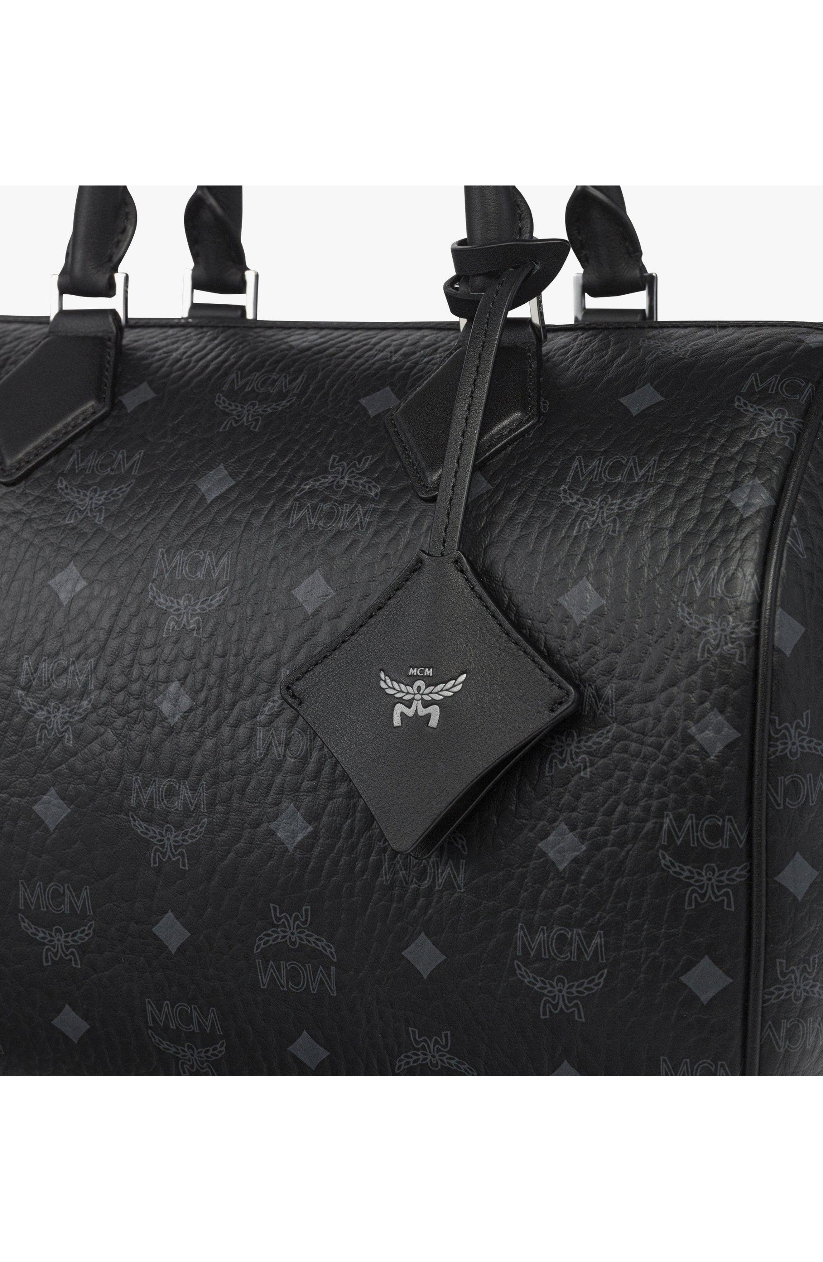 MCM Medium Ella Boston Bag in Visetos, Alternate, color, Black