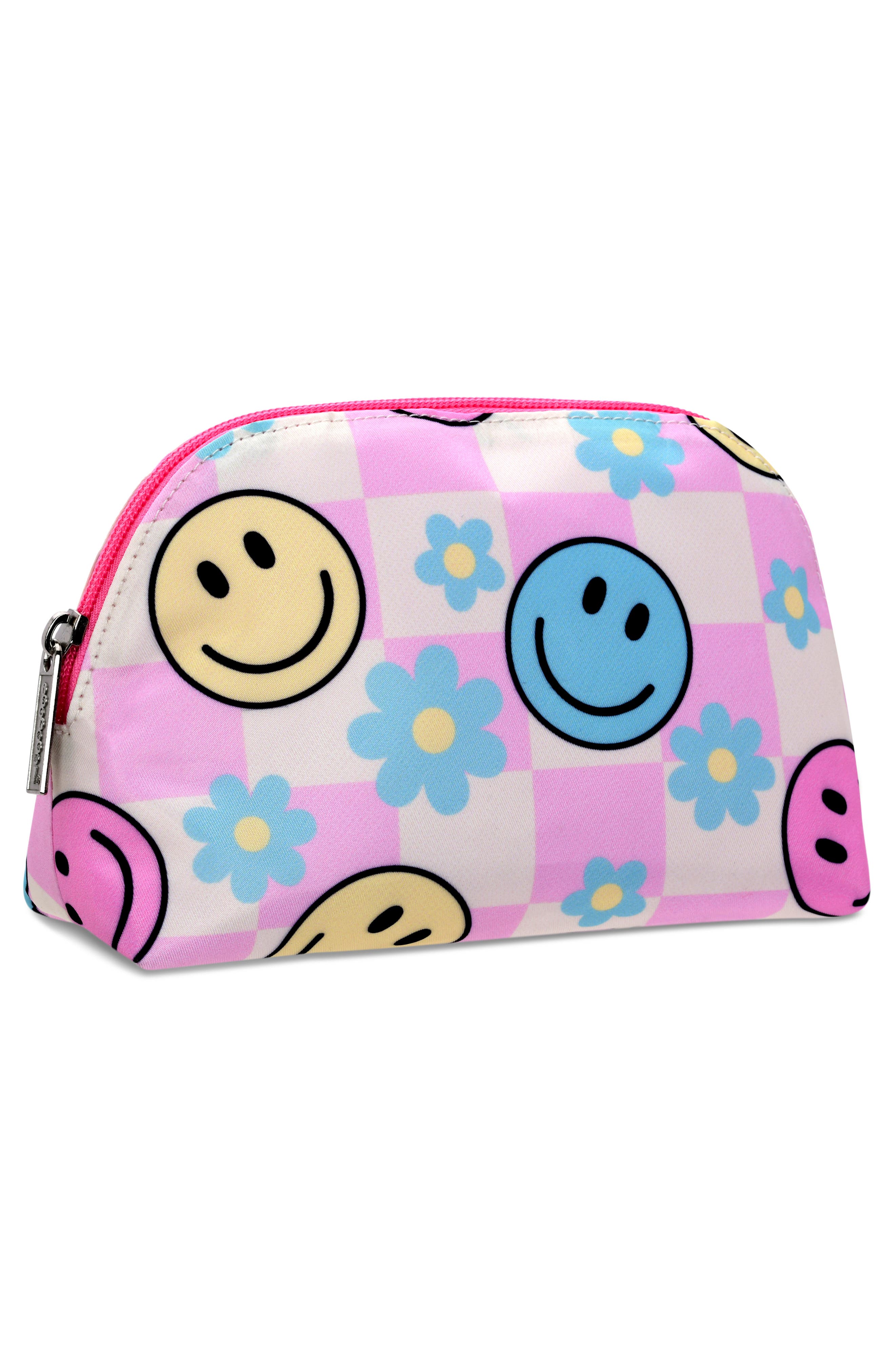 Kids' Happy Check Oval Cosmetic Bag, Alternate, color, PINK MULTI