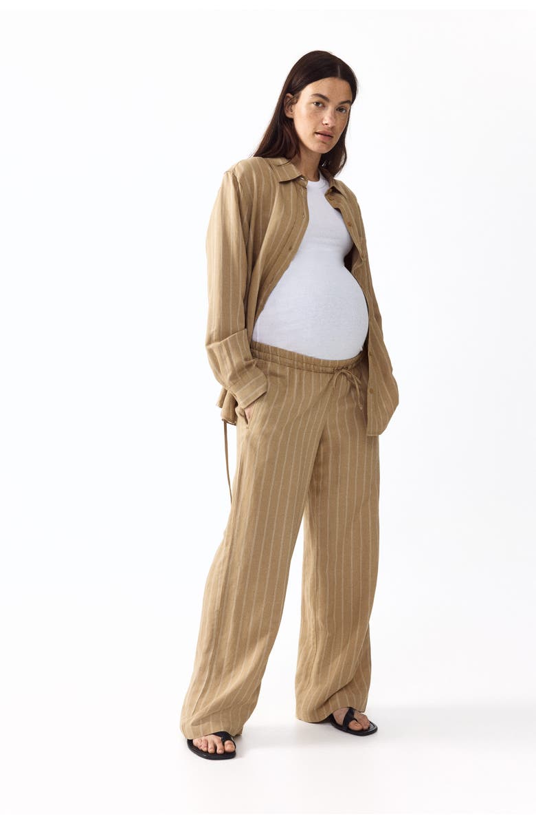 H&M Mama Before & After Linen-blend Trousers, Alternate, color, Beige/Striped