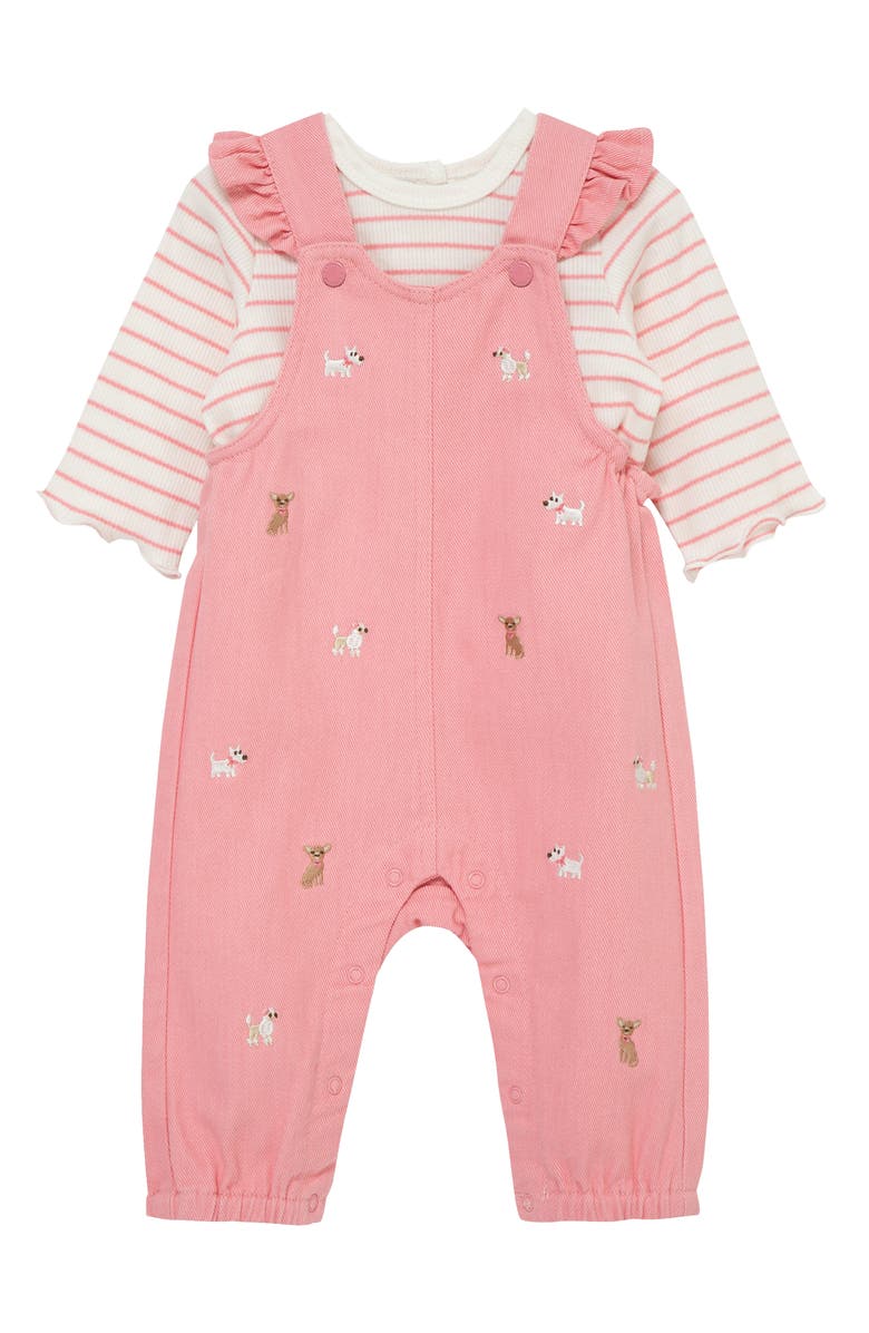 Little Me Puppies Embroidered Overalls & T-Shirt Set, Main, color, Pink