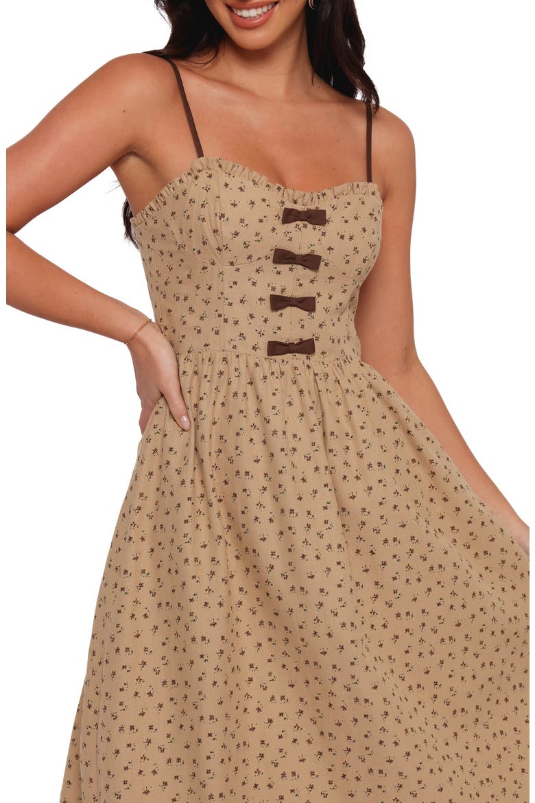 Robbins Bow Floral Print Sleeveless Maxi Dress, Alternate, color, BEIGE BROWN