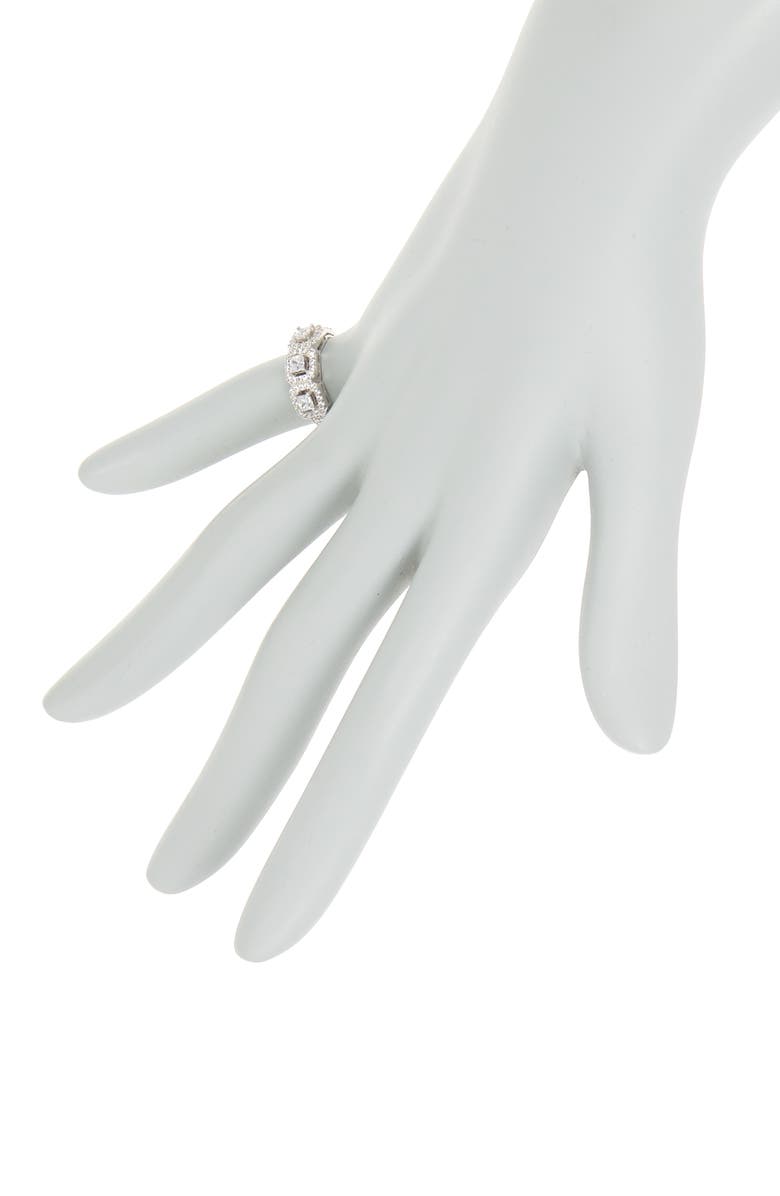 SUZY LEVIAN Sterling Silver Asscher Cut Cubic Zirconia Halo 3-Stone Ring, Alternate, color, 