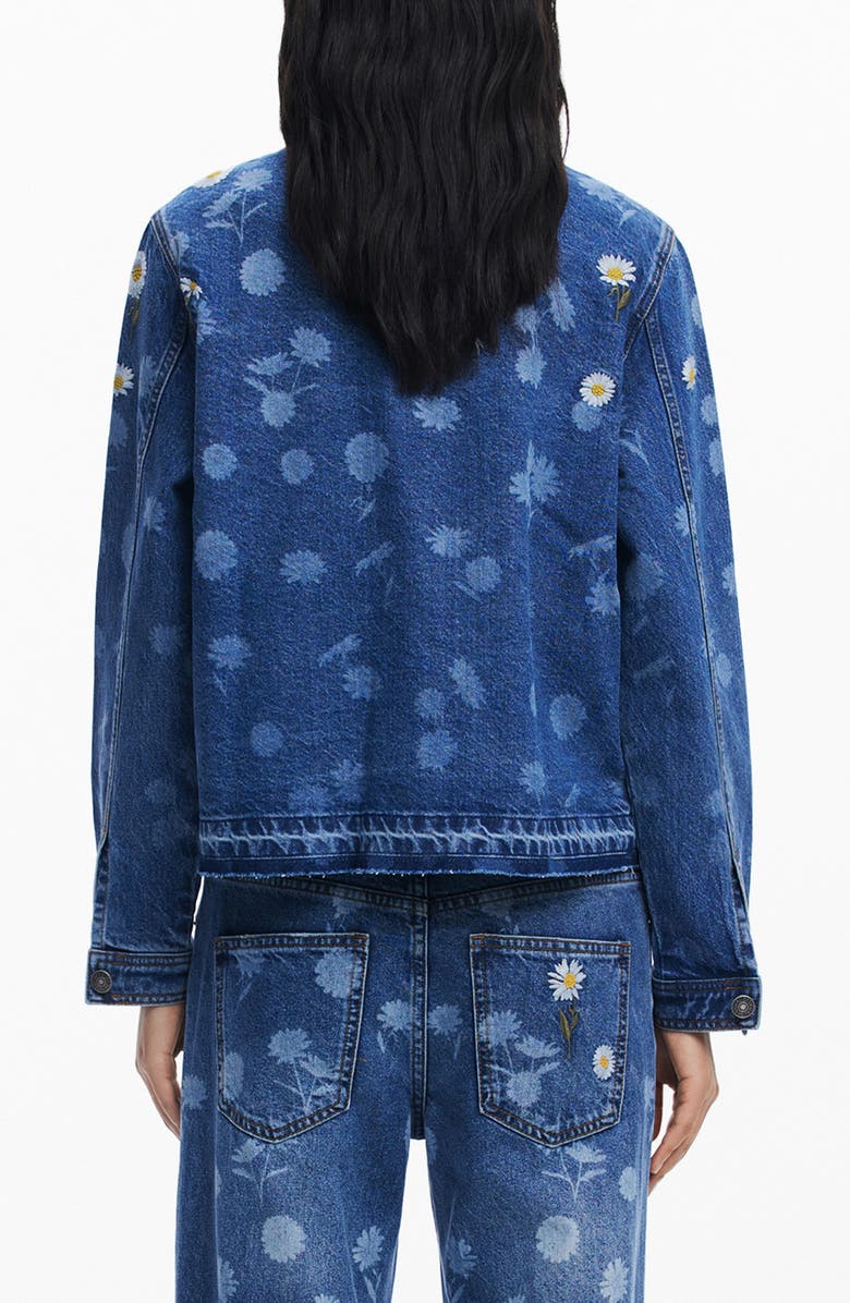Desigual Floral Embroidered Denim Trucker Jacket, Alternate, color, Medium Blue