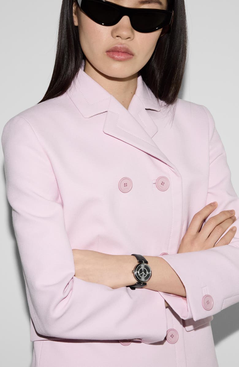 Gucci Model 2000 Leather Strap Watch, 30.5mm, Alternate, color, Black/ Silver