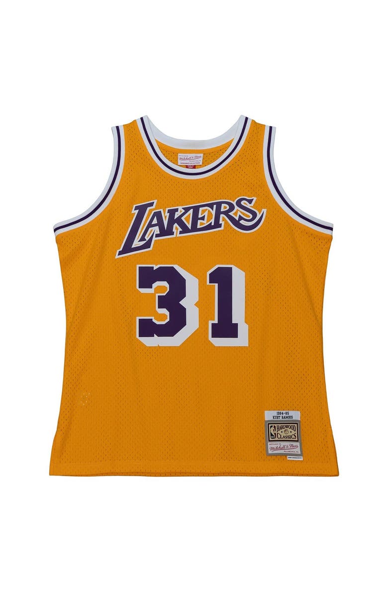 Mitchell & Ness Men's Mitchell & Ness Kurt Rambis Gold Los Angeles Lakers 1984/85 Swingman Jersey, Alternate, color,