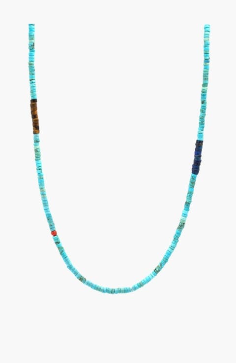 Turquoise Heishi Necklace With Tiger Eye And Lapis