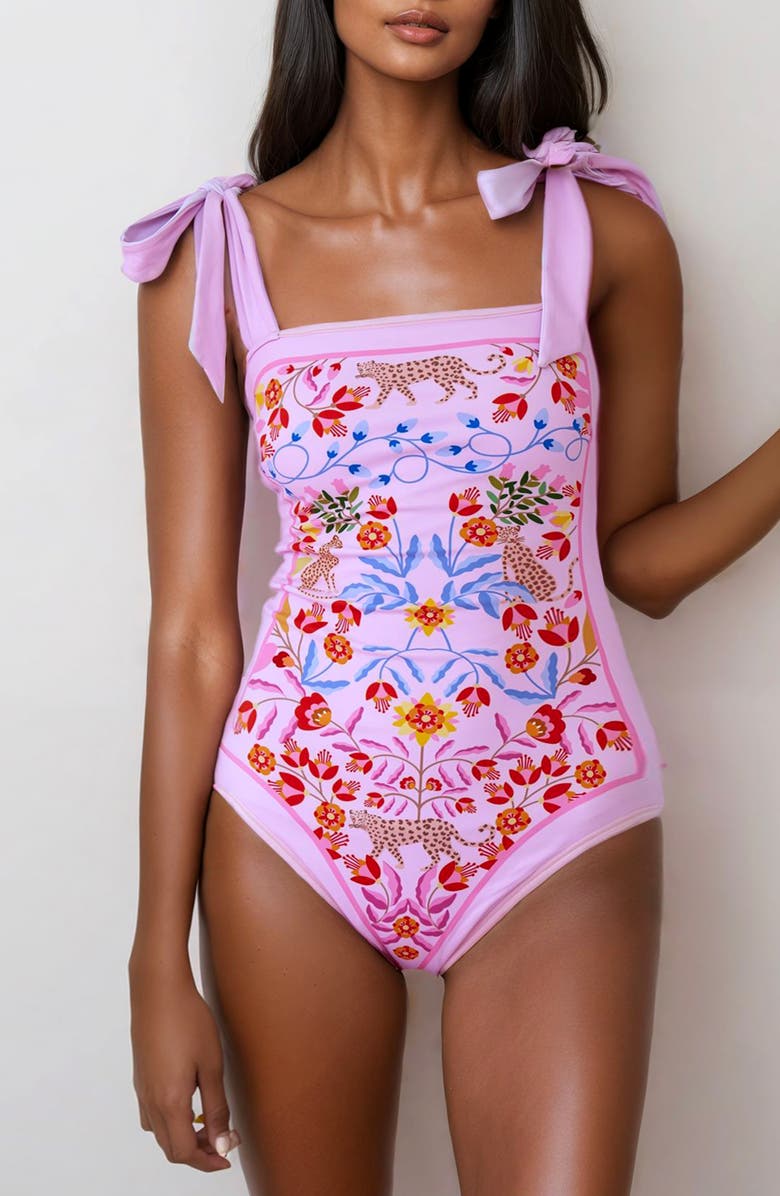 Jessie Zhao New York Pink Blossom Reversible One-Piece Swimsuit, Main, color, Pink