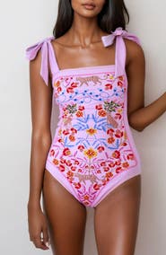 Jessie Zhao New York Pink Blossom Reversible One-Piece Swimsuit