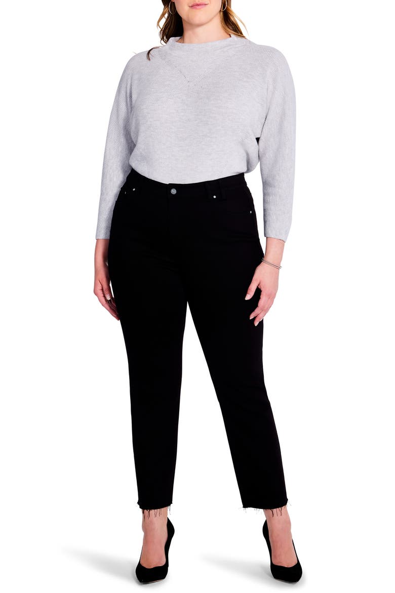 Raw Hem Ankle Straight Leg Jeans, Alternate, color, BLACK DENIM