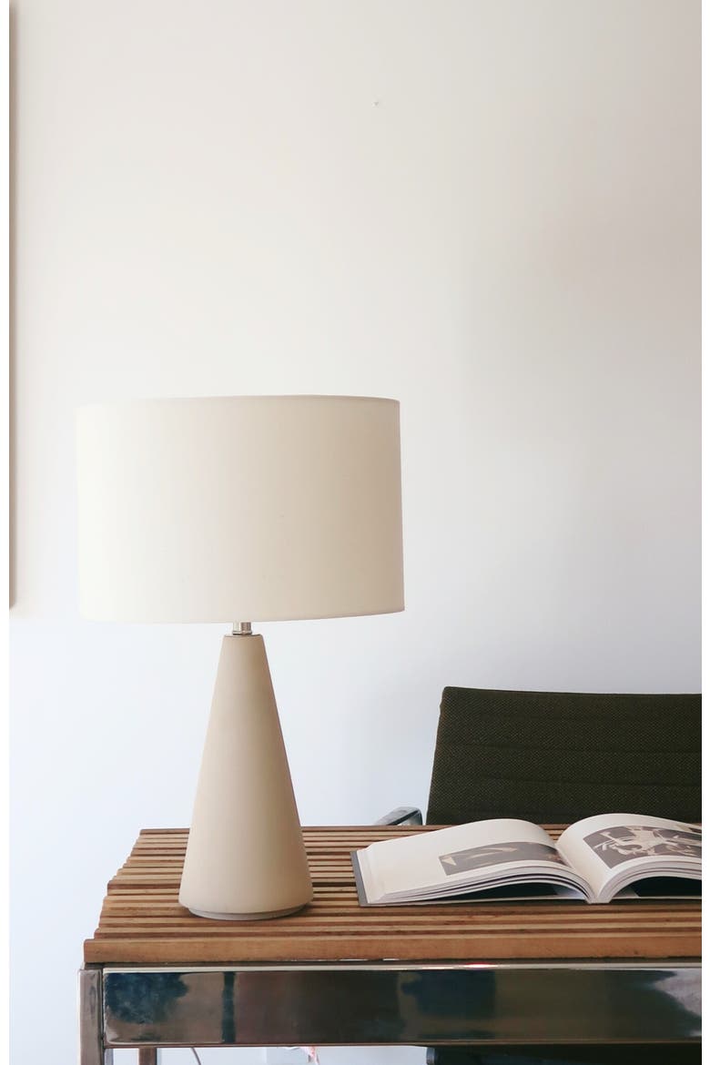 Nathaniel 20" Cement LED Table Lamp with Cream Cotton Drum Shade, Alternate, color, Beige/Cream