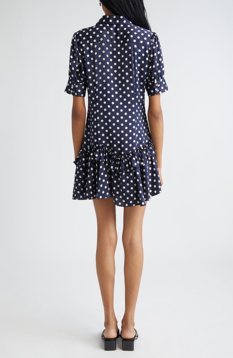 Sandy Liang Snood Polka Dot Tiered Satin Shirtdress, Alternate, color, Navy Multi
