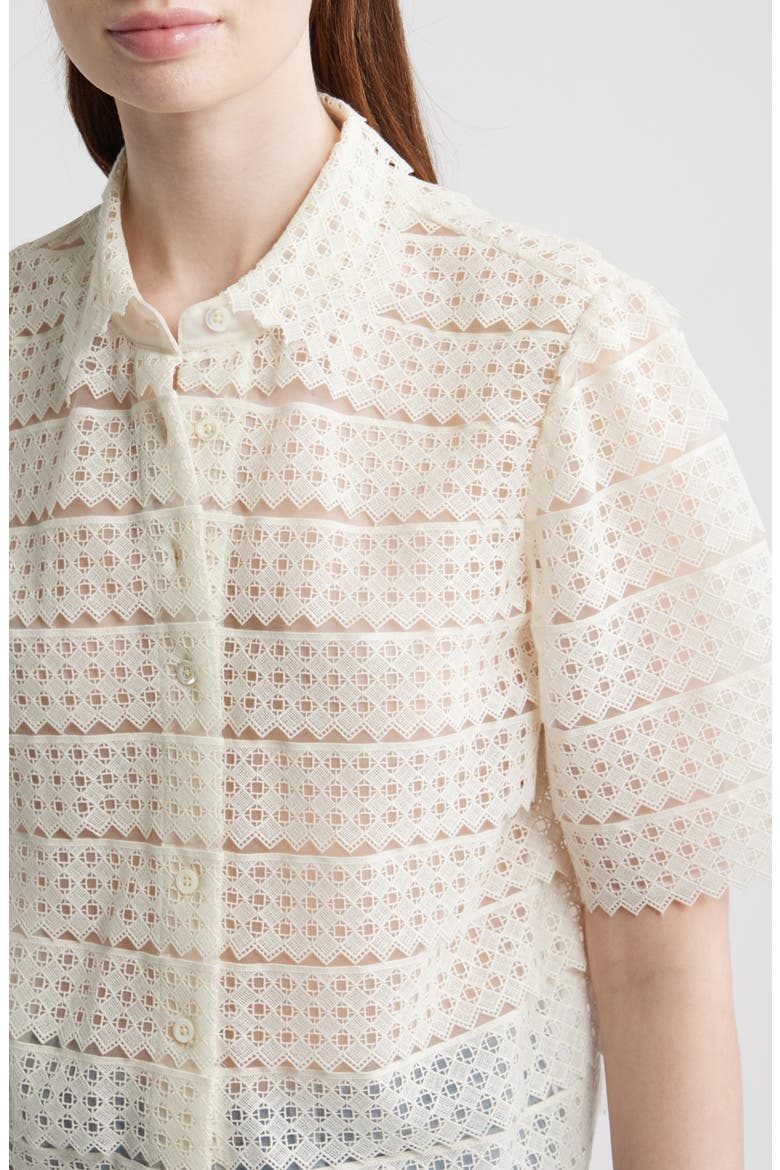 The Lattice Crochet Button-Up Top, Alternate, color, CREAM